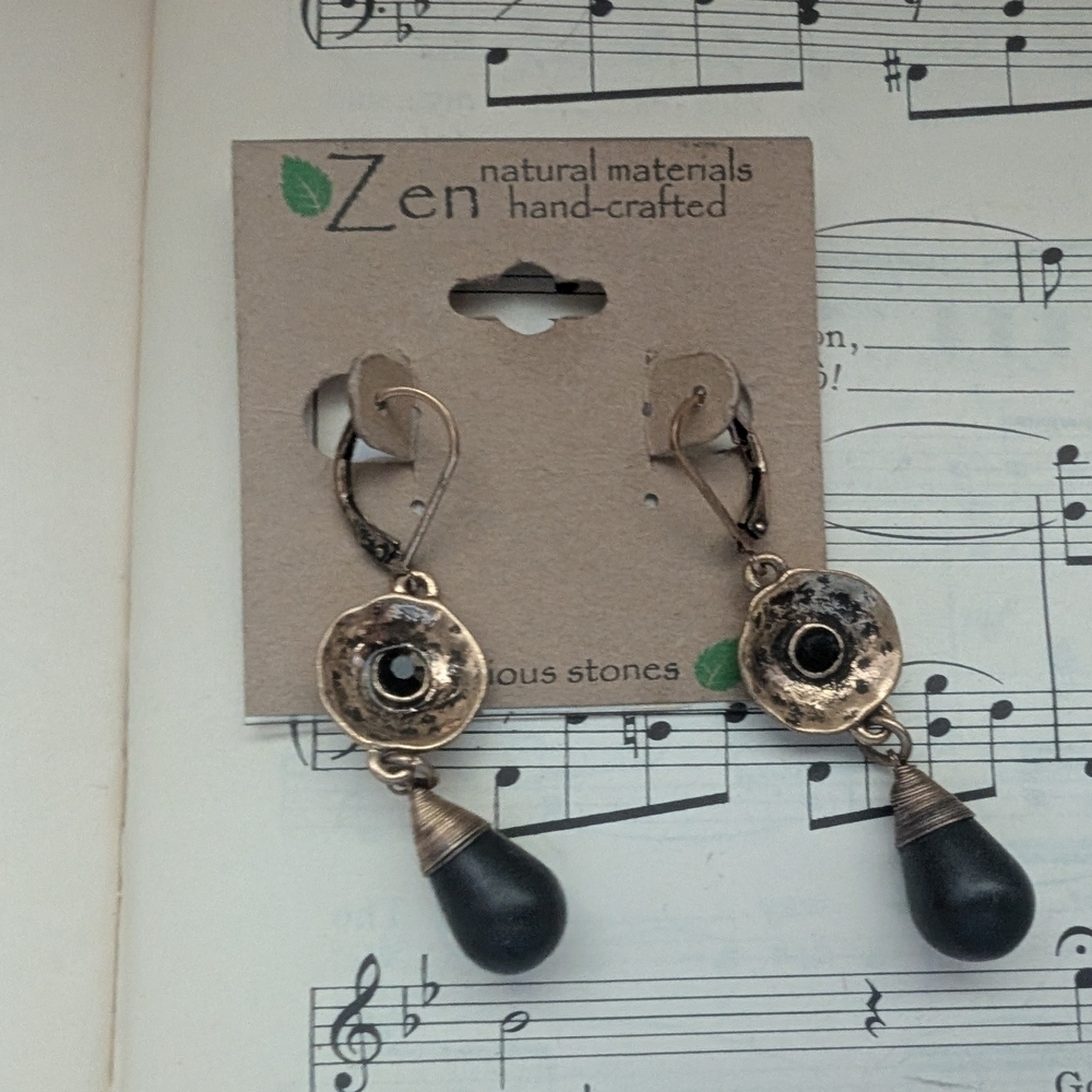 Gold and Black Drop Earrings - Picture 4 of 8